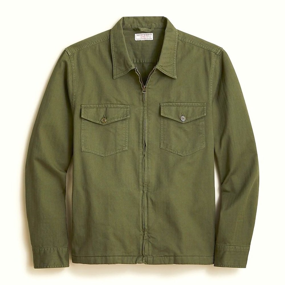 Mens Wallace & Barnes Zip-Front Twill Workshirt Large